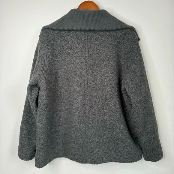 Lands’ End Gray Contrast Ribbed Exaggerated Collar Quarter Zip Teddy Pullover - Picture 7 of 9